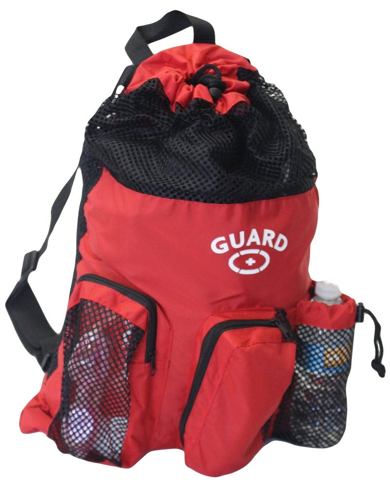 Adoretex Guard Mesh Equipment Drawstring Backpack Bag Red, Free Whistle and Lanyard (GB001) - Red/Black - Image 1